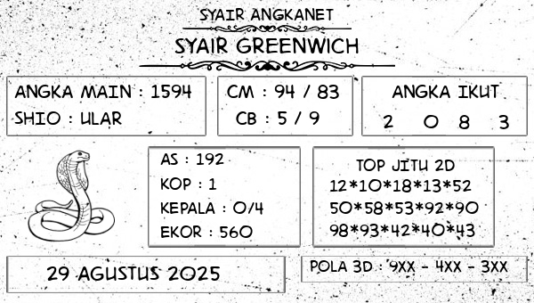 SYAIR ANGKANET - Syair Greenwich