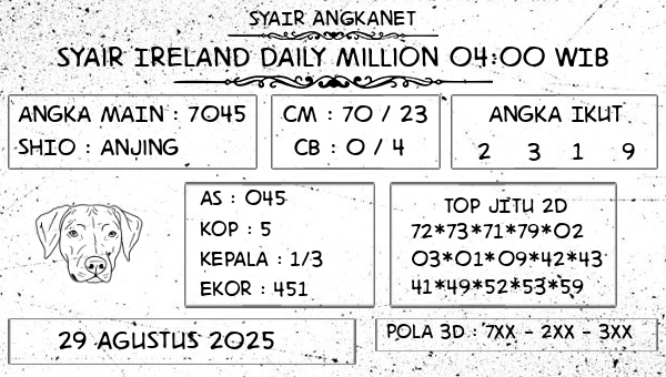 SYAIR ANGKANET - Syair Ireland Daily Million 04:00 WIB