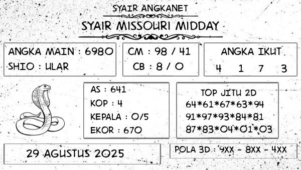 SYAIR ANGKANET - Syair Missouri Midday
