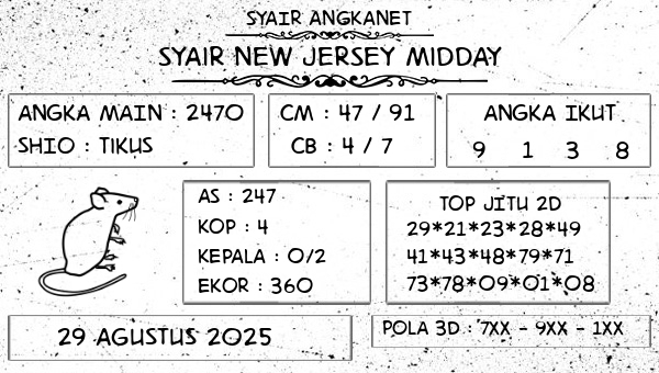 SYAIR ANGKANET - Syair New Jersey Midday