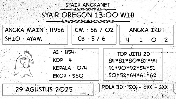 SYAIR ANGKANET - Syair Oregon 13:00 WIB