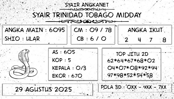 SYAIR ANGKANET - Syair Trinidad Tobago Midday
