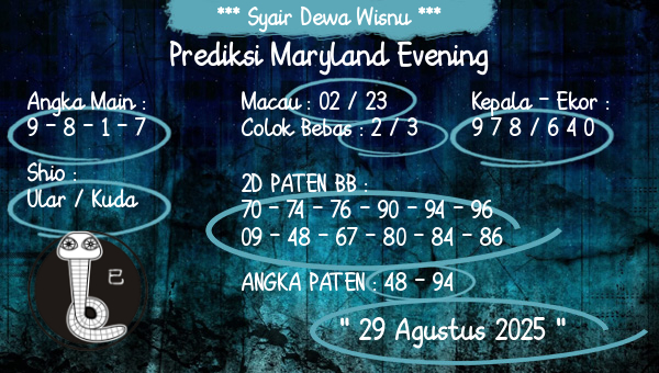 Syair Dewa Wisnu - Prediksi Maryland Evening