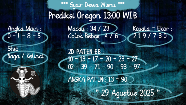 Syair Dewa Wisnu - Prediksi Oregon 13:00 WIB