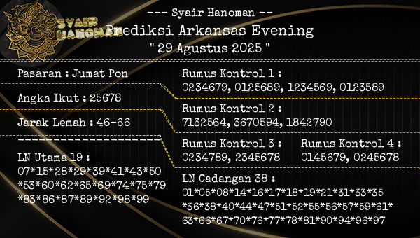 --- Syair Hanoman -- - Prediksi Arkansas Evening