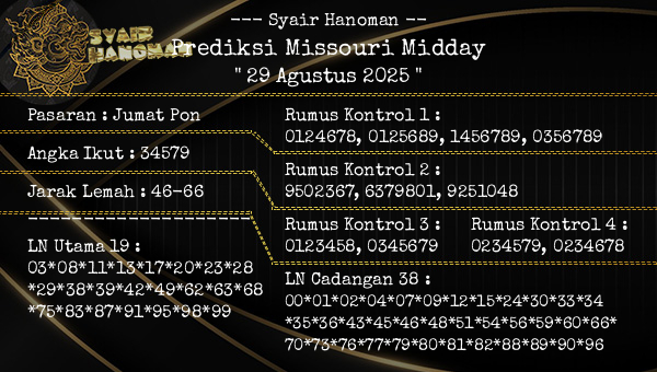 --- Syair Hanoman -- - Prediksi Missouri Midday
