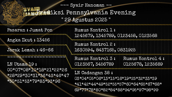 --- Syair Hanoman -- - Prediksi Pennsylvania Evening