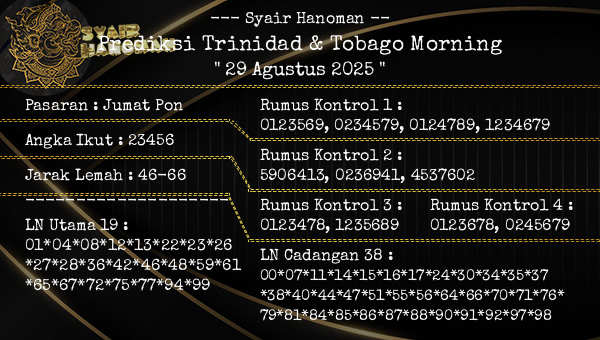 --- Syair Hanoman -- - Prediksi Trinidad & Tobago Morning