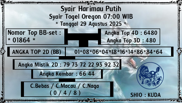 Syair Harimau Putih - Syair Togel Oregon 07:00 WIB