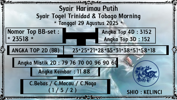 Syair Harimau Putih - Syair Togel Trinidad & Tobago Morning