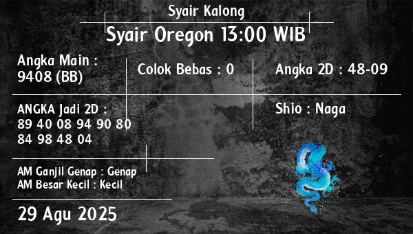 Syair Kalong - Syair Oregon 13:00 WIB