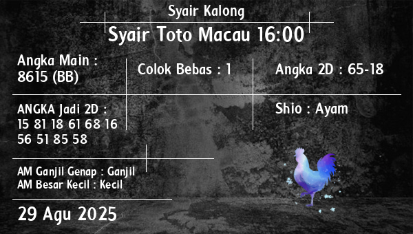 Syair Kalong - Syair Toto Macau 16:00