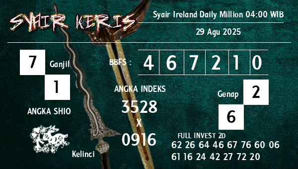 - Syair Ireland Daily Million 04:00 WIB