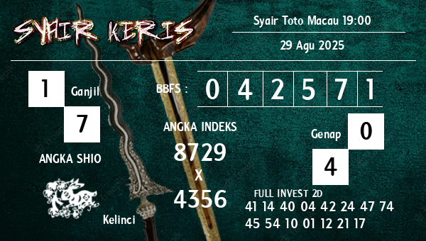  - Syair Toto Macau 19:00