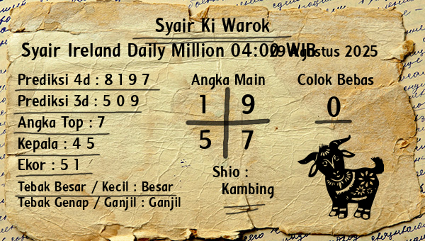 Syair Ki Warok - Syair Ireland Daily Million 04:00 WIB
