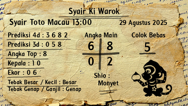 Syair Ki Warok - Syair Toto Macau 13:00