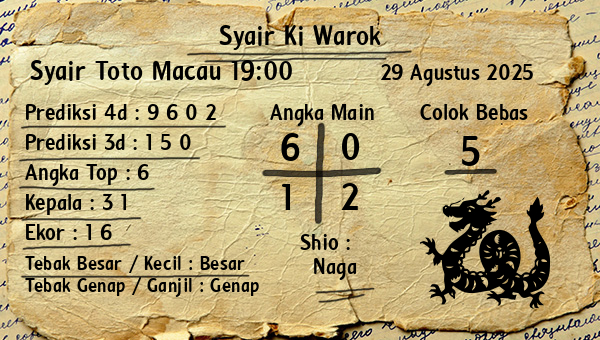 Syair Ki Warok - Syair Toto Macau 19:00