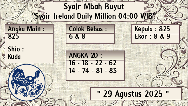 Syair Mbah Buyut - Syair Ireland Daily Million 04:00 WIB