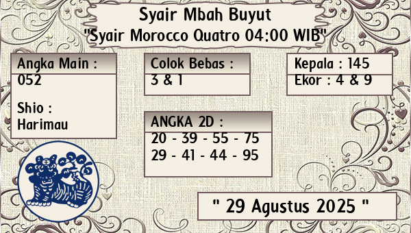 Syair Mbah Buyut - Syair Morocco Quatro 04:00 WIB