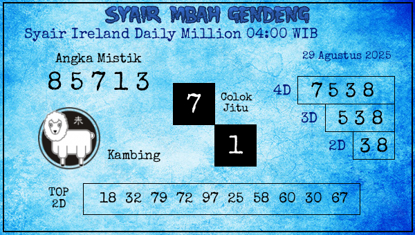 - Syair Ireland Daily Million 04:00 WIB
