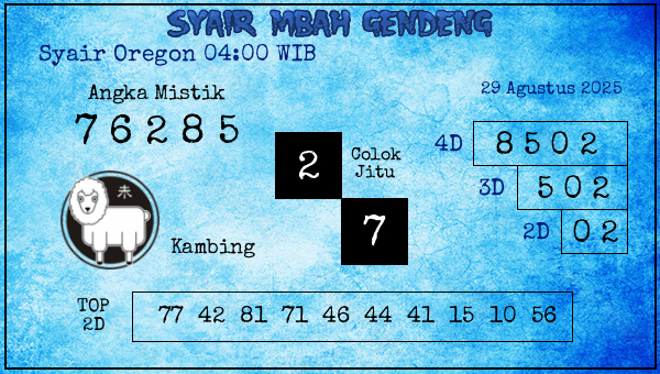  - Syair Oregon 04:00 WIB