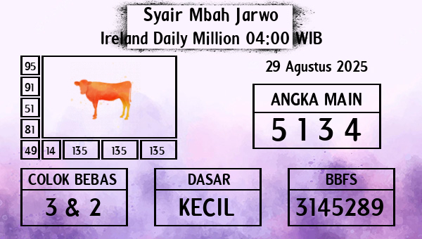 Syair Mbah Jarwo - Ireland Daily Million 04:00 WIB
