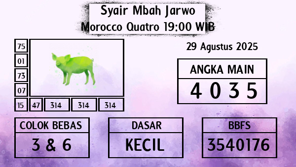 Syair Mbah Jarwo - Morocco Quatro 19:00 WIB