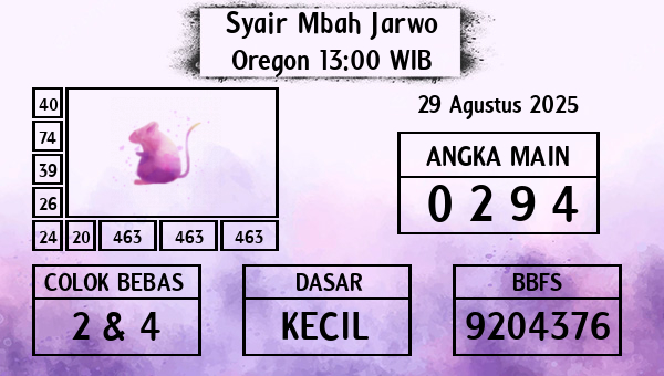 Syair Mbah Jarwo - Oregon 13:00 WIB