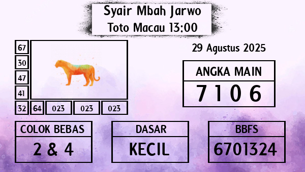 Syair Mbah Jarwo - Toto Macau 13:00