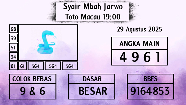 Syair Mbah Jarwo - Toto Macau 19:00