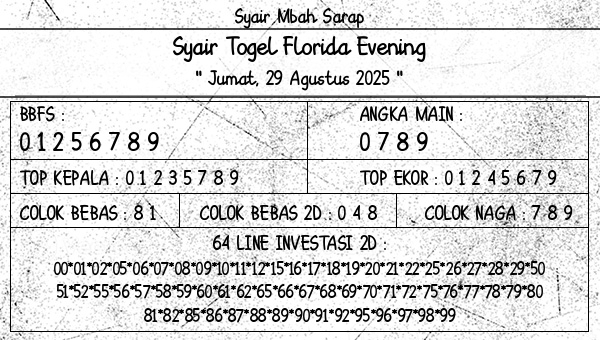 Syair Mbah Sarap - Syair Togel Florida Evening