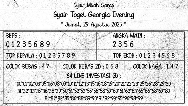 Syair Mbah Sarap - Syair Togel Georgia Evening