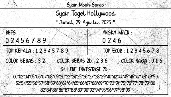 Syair Mbah Sarap - Syair Togel Hollywood