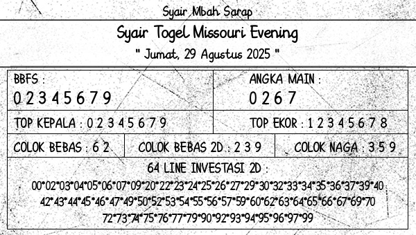 Syair Mbah Sarap - Syair Togel Missouri Evening