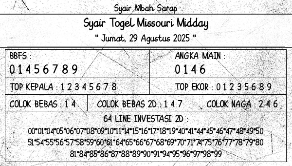 Syair Mbah Sarap - Syair Togel Missouri Midday