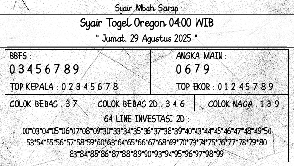 Syair Mbah Sarap - Syair Togel Oregon 04:00 WIB