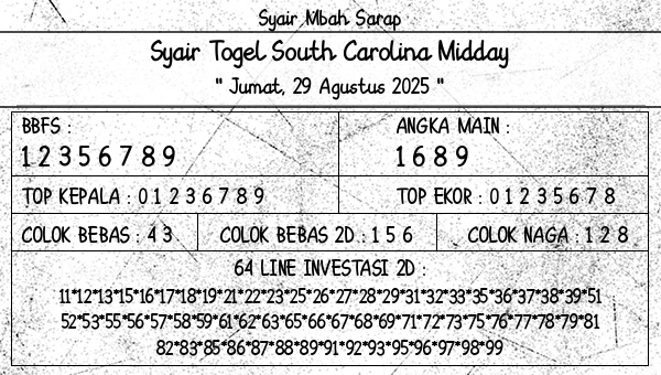 Syair Mbah Sarap - Syair Togel South Carolina Midday