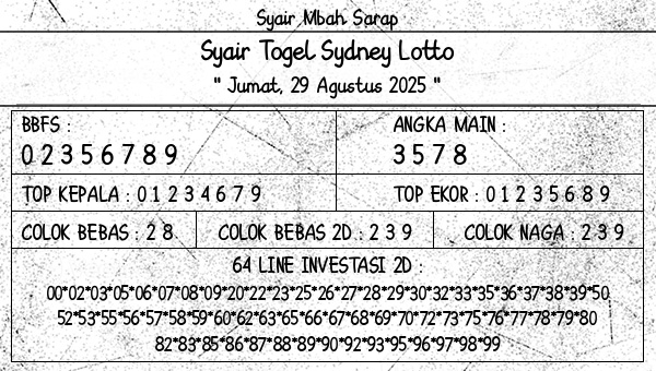 Syair Mbah Sarap - Syair Togel Sydney Lotto