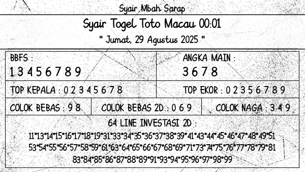 Syair Mbah Sarap - Syair Togel Toto Macau 00:01