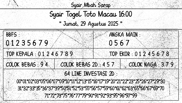 Syair Mbah Sarap - Syair Togel Toto Macau 16:00