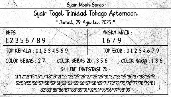 Syair Mbah Sarap - Syair Togel Trinidad Tobago Afternoon