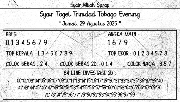 Syair Mbah Sarap - Syair Togel Trinidad Tobago Evening