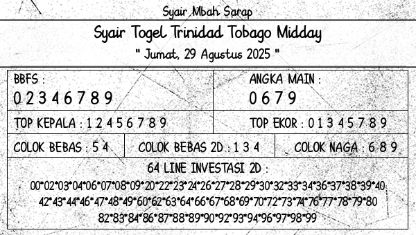 Syair Mbah Sarap - Syair Togel Trinidad Tobago Midday