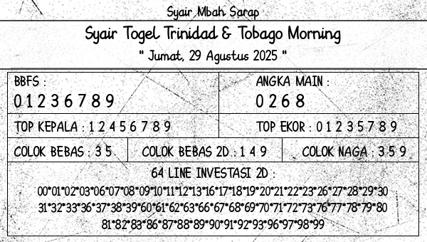 Syair Mbah Sarap - Syair Togel Trinidad & Tobago Morning