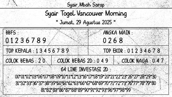 Syair Mbah Sarap - Syair Togel Vancouver Morning
