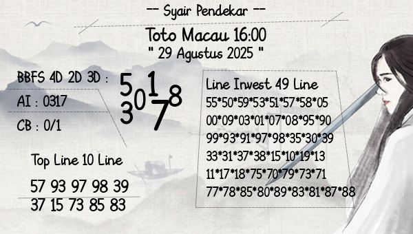 Syair Pendekar - Toto Macau 16:00