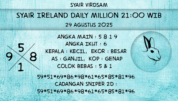 Syair Virdsam - Syair Ireland Daily Million 21:00 WIB