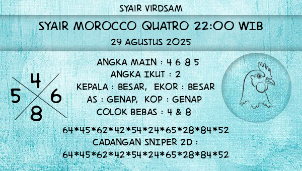 Syair Virdsam - Syair Morocco Quatro 22:00 WIB