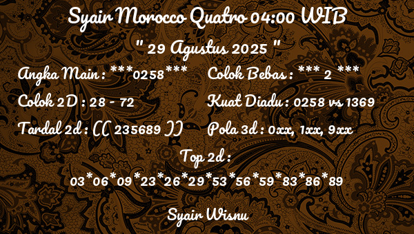 Syair Wisnu - Syair Morocco Quatro 04:00 WIB