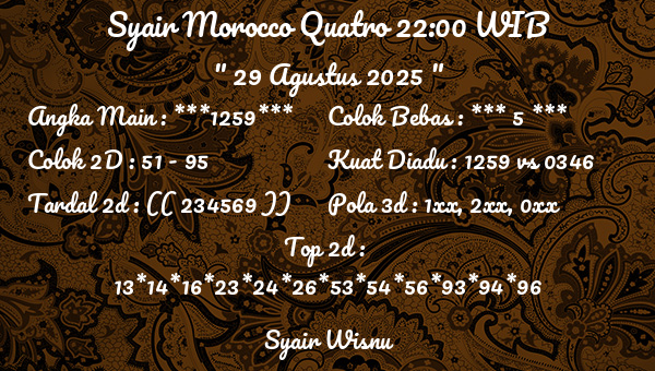 Syair Wisnu - Syair Morocco Quatro 22:00 WIB